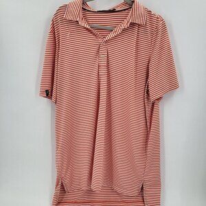 RLX Ralph Lauren Polo Mens XLarge Orange‎ White Striped Short Sleeve Golf Shirt